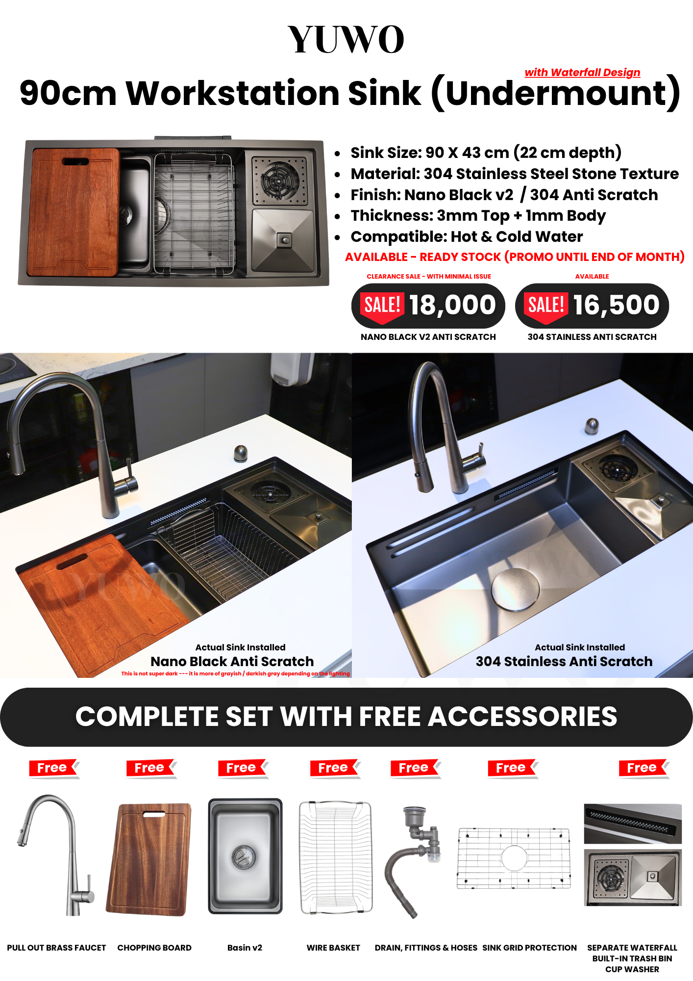 YUWO Undermount Ultimate Workstation Sink 90 x 43 cm Version 2