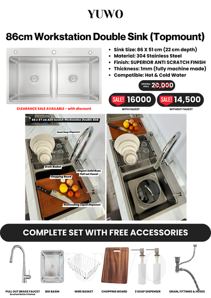 YUWO Anti Scratch Workstation Sink Complete Set with Free Accessories