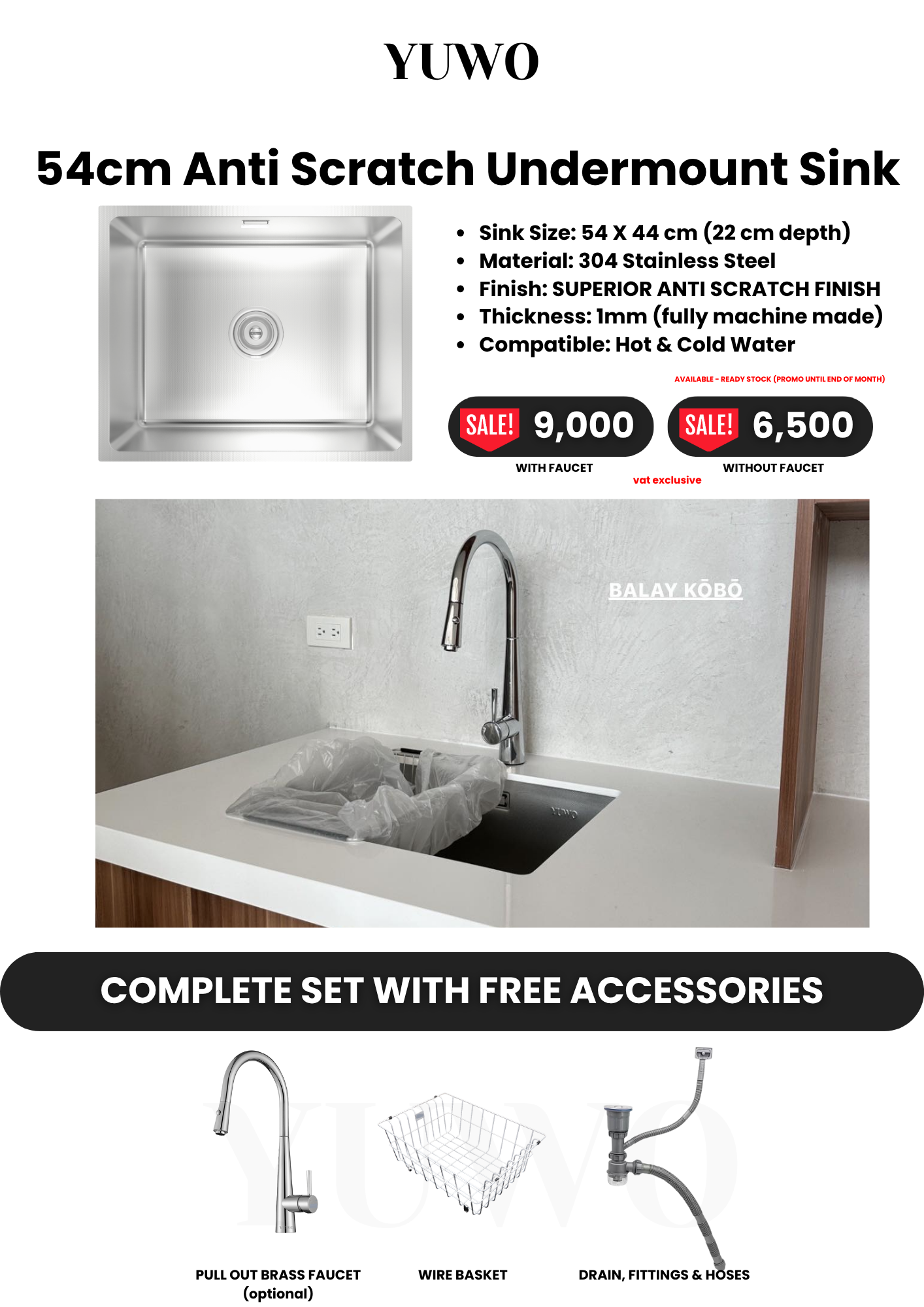 YUWO Anti Scratch Workstation Sink Complete Set with Free Accessories