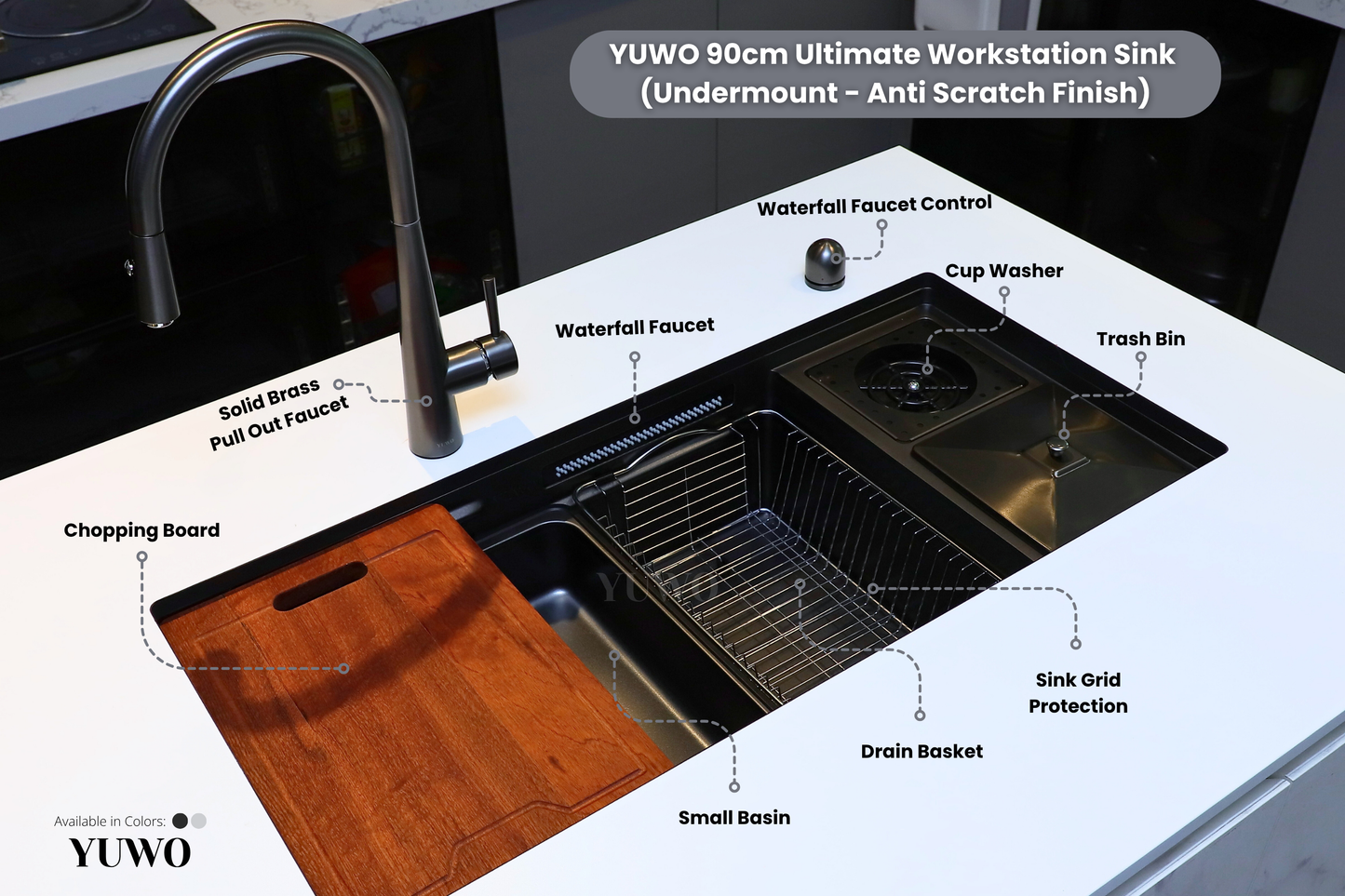 YUWO Undermount Ultimate Workstation Sink 90 x 43 cm Version 2