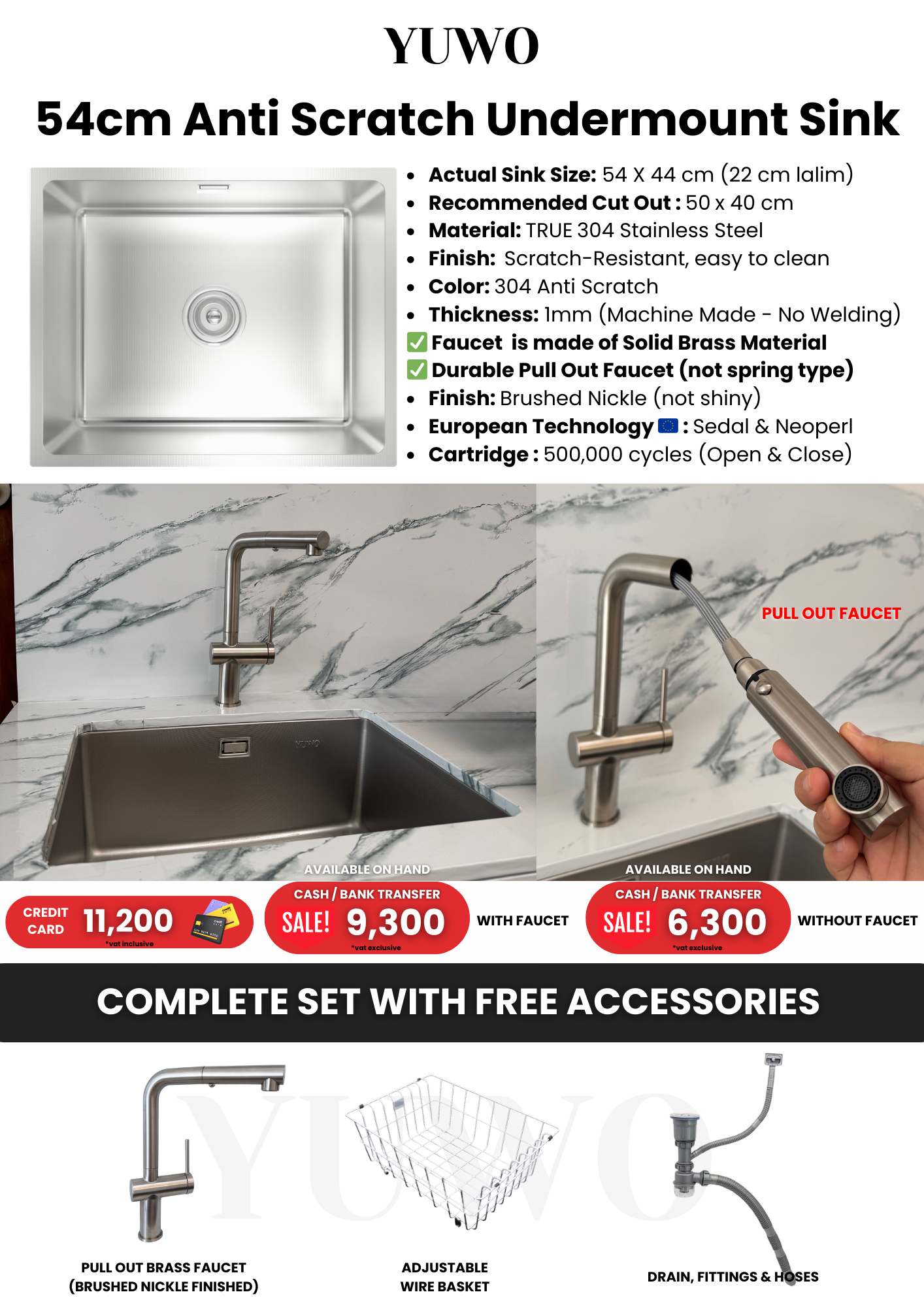 YUWO Anti Scratch Workstation Sink Complete Set with Free Accessories