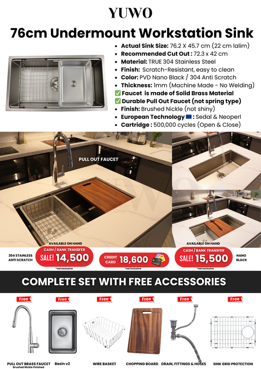 YUWO Anti Scratch Workstation Sink Complete Set with Free Accessories