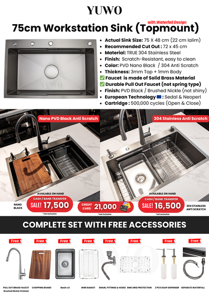 YUWO Modern Sink 75x48cm V2 – Elegant, Durable, Space-Saving