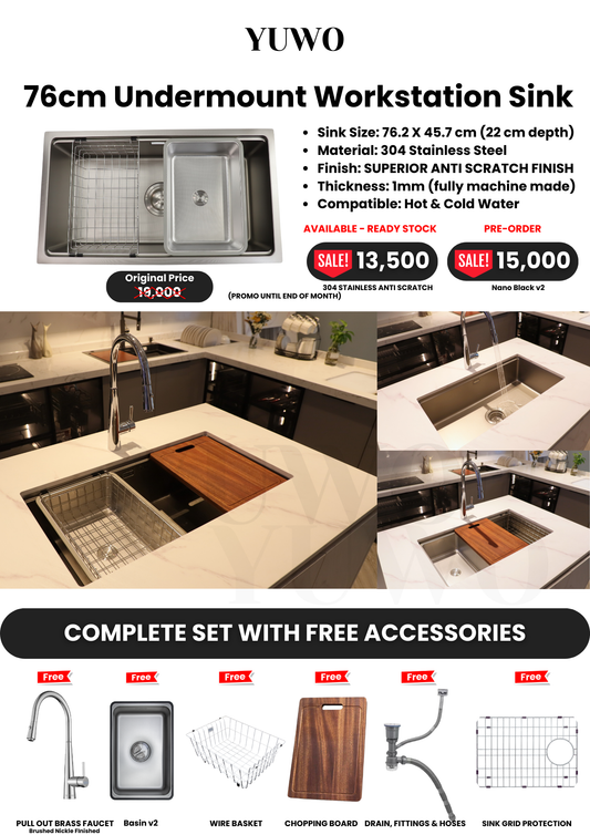 YUWO Anti Scratch Workstation Sink Complete Set with Free Accessories