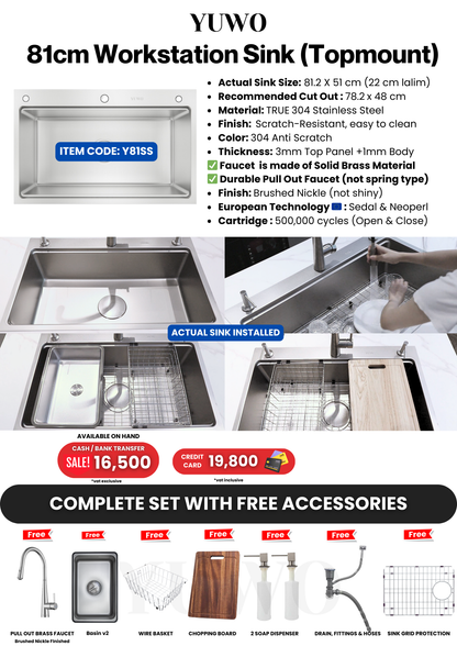 YUWO Anti Scratch Workstation Sink Complete Set with Free Accessories