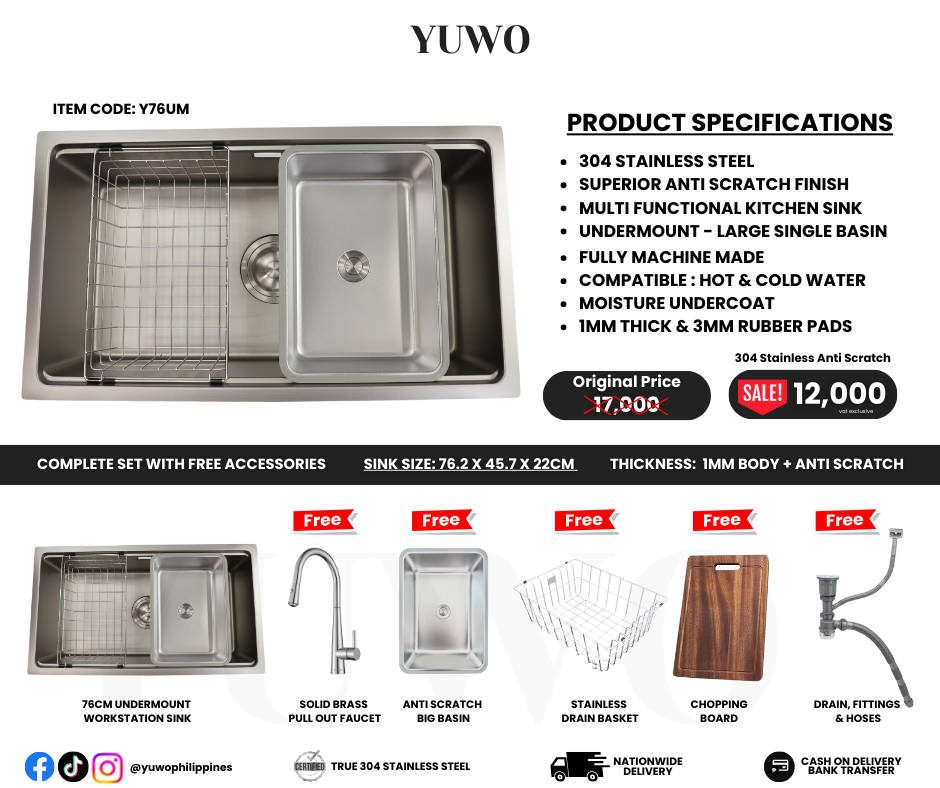 YUWO Anti Scratch Workstation Sink Complete Set with Free Accessories
