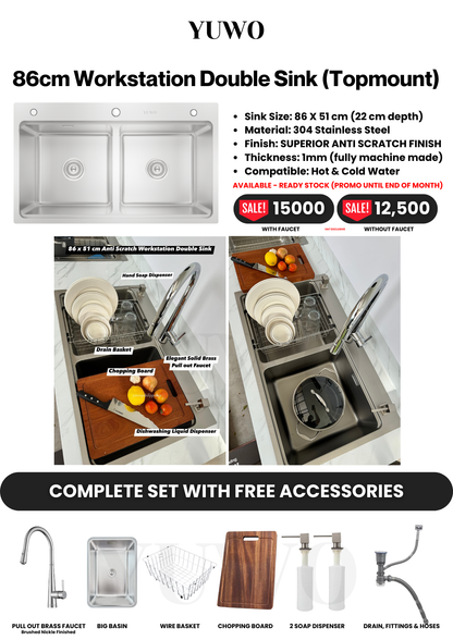 YUWO Anti Scratch Workstation Sink Complete Set with Free Accessories