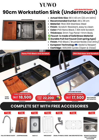 YUWO Undermount Ultimate Workstation Sink 90 x 43 cm Version 2