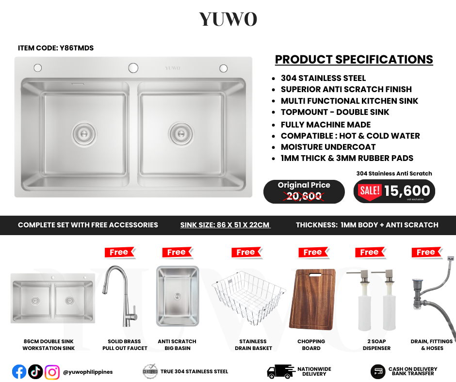 YUWO Anti Scratch Workstation Sink Complete Set with Free Accessories