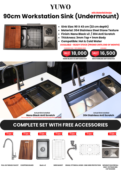 YUWO Undermount Ultimate Workstation Sink 90 x 43 cm Version 2